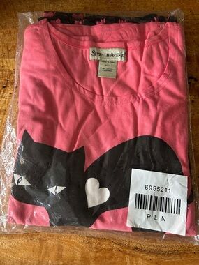 SEVENTH AVENUE Black and Pink Cat Pajamas, Sz L